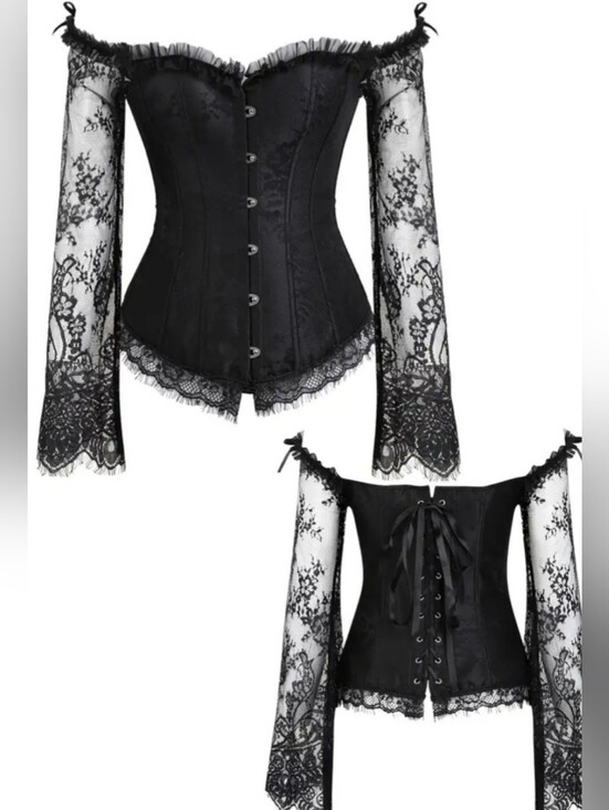 Tops - Black Lace Off-Shoulder Corset Top XL
